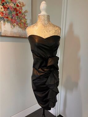 Express Strapless Faux Leather Ruffle Cocktail Dress